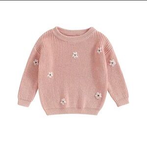 🌱🦢4 FOR $15!🦢🌱 Pink Knit Sweater with Floral Embroidery
